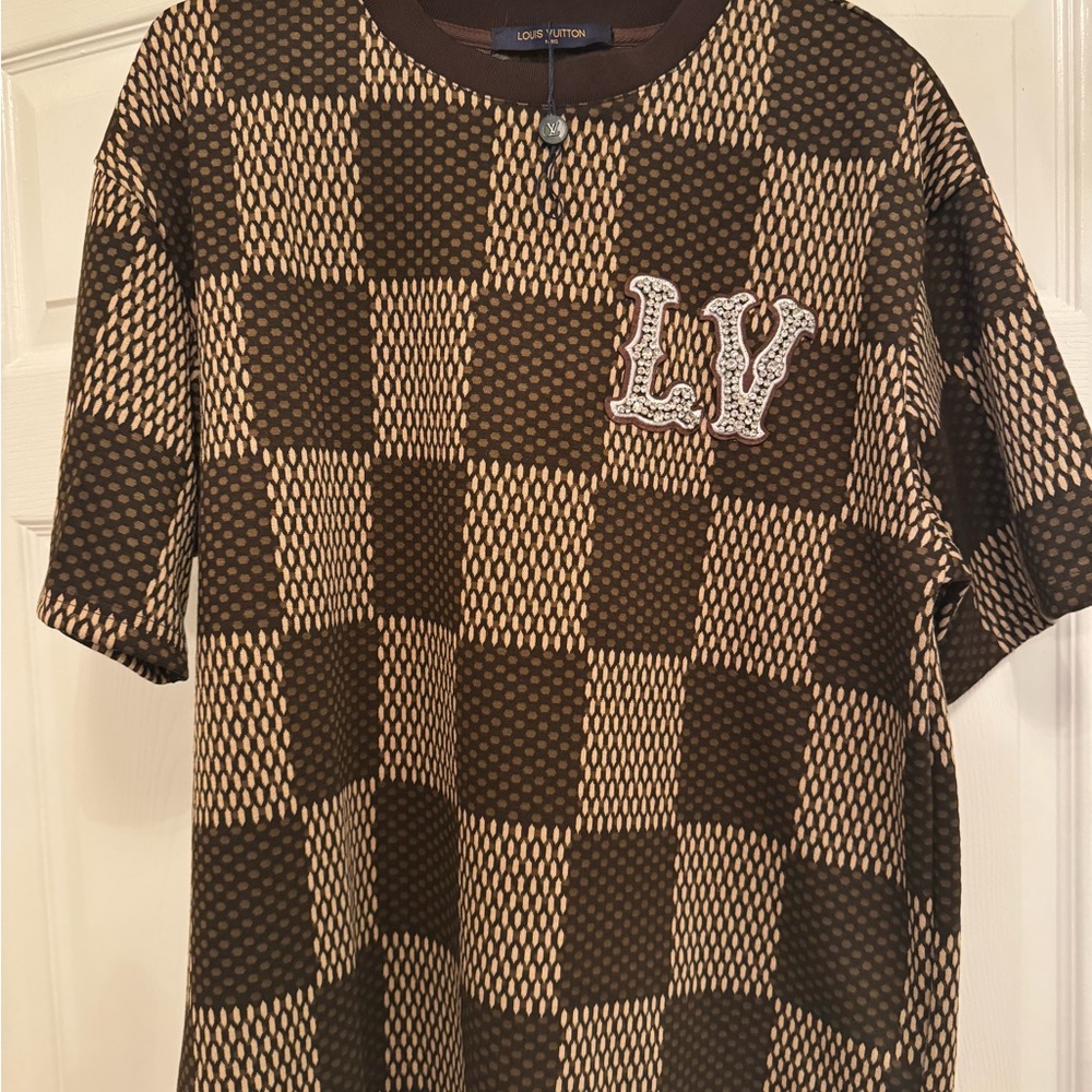 Louis Vuitton LV Embroidered Brown Checkered T-Shirt